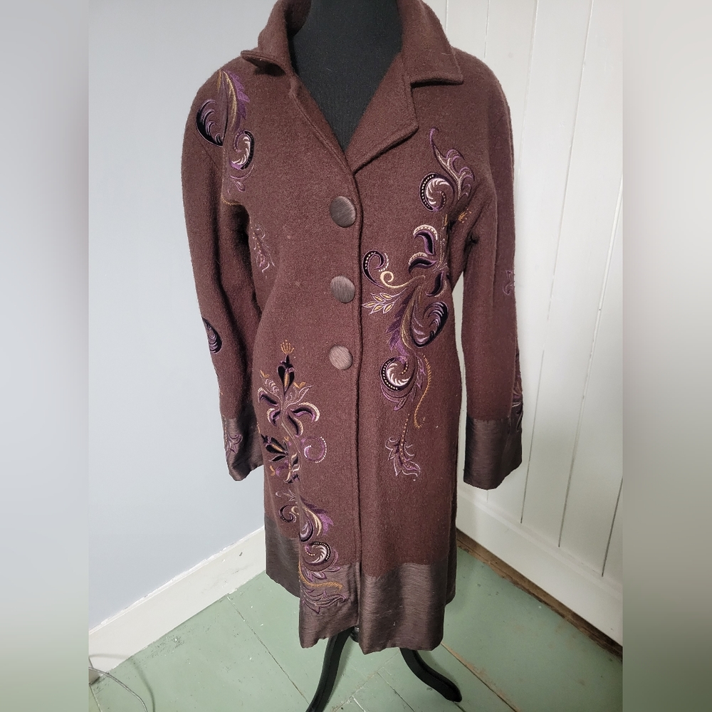 Brown Covelo embroidered wool coat